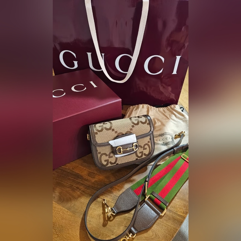 Gucci Horsebit 1955 Flap Canvas Crossbody Bag